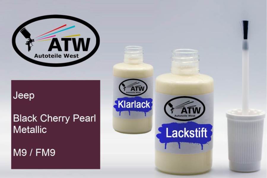 Jeep, Black Cherry Pearl Metallic, M9 / FM9: 20ml Lackstift + 20ml Klarlack - Set, von ATW Autoteile West.